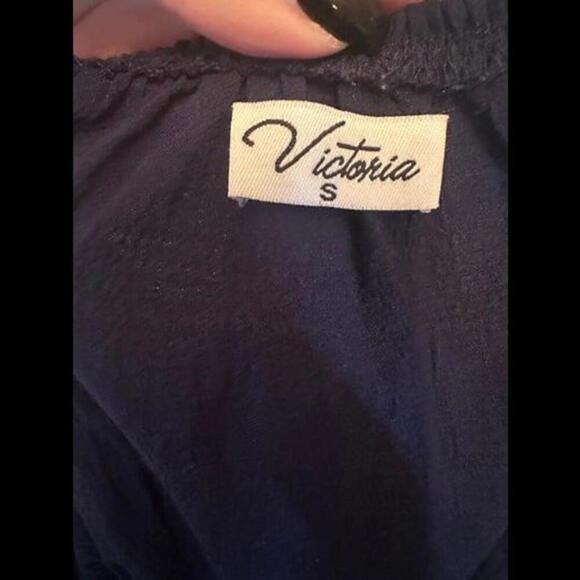 Victoria Navy Blue Peasant Blouse - Size Small - Picture 2 of 2